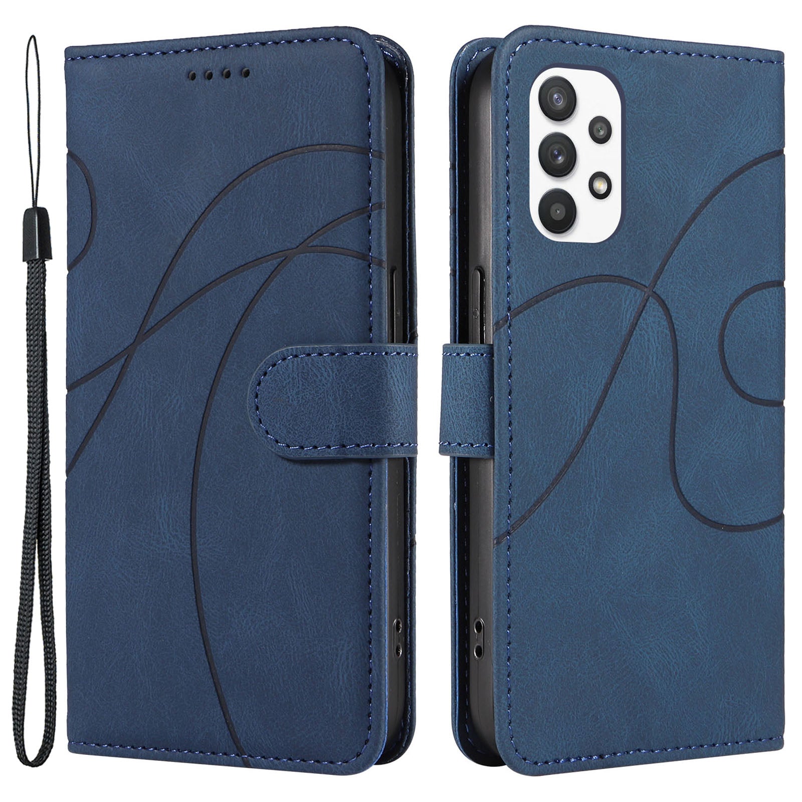 Til Samsung Galaxy A32 5G M32 5G Mobiltelefoncover med påtrykt buet linjestativ PU-læder pungetui Til Samsung Galaxy A32 5G M32 5G Mobiltelefoncover med påtrykt buet linjestativ PU-læder pungetui